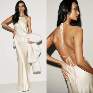 Reformation Cream Satin Maxi Dress